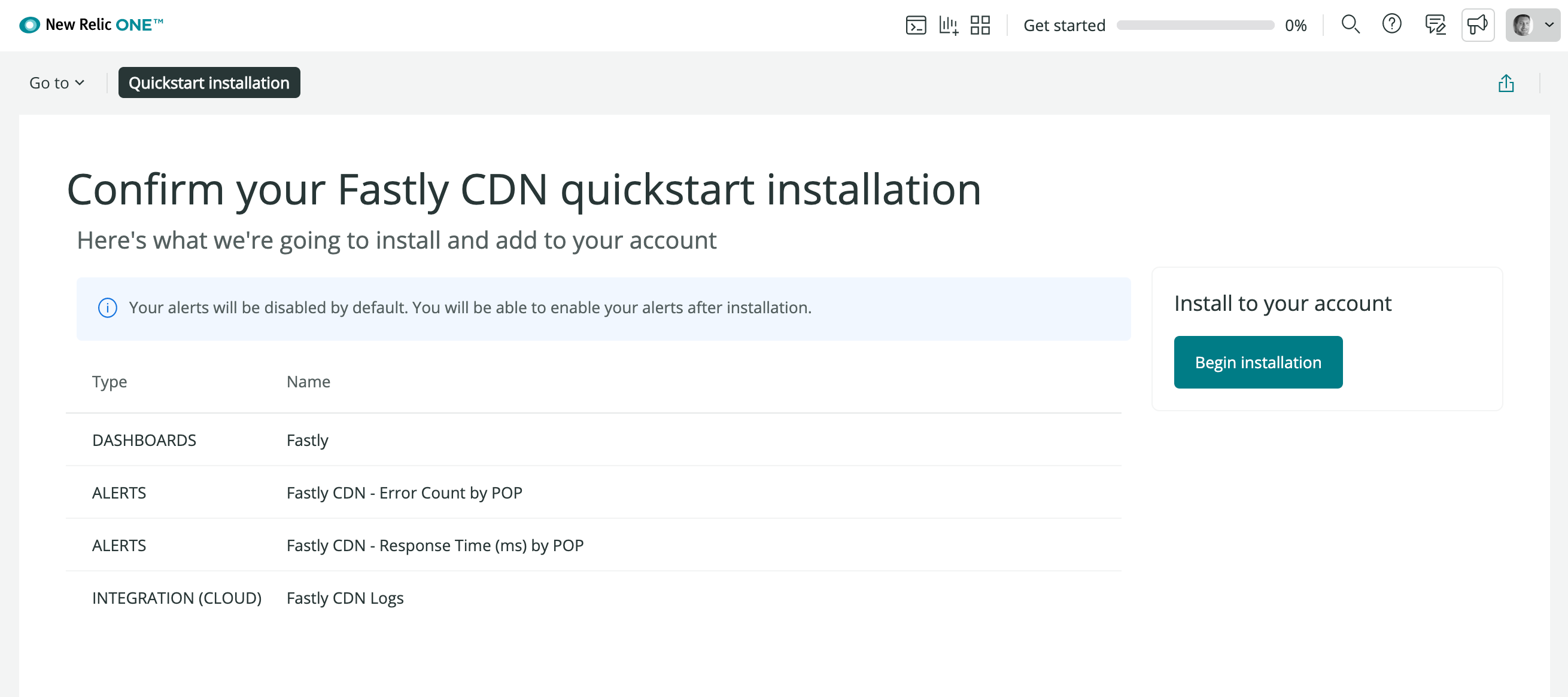 New Relic Fastly Dashboard Install Step 1