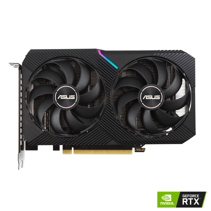 ASUS Dual GeForce RTX™ 3050 8GB graphics card with NVIDIA logo, front view