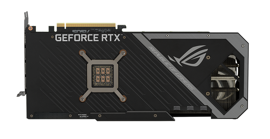 ROG STRIX RTX 3080 V2 OC EDITION top view showing vented backplate and shortened circuit board