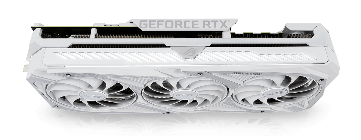 ROG STRIX RTX 3080 V2 WHITE EDITION side view with active RGB lighting effect