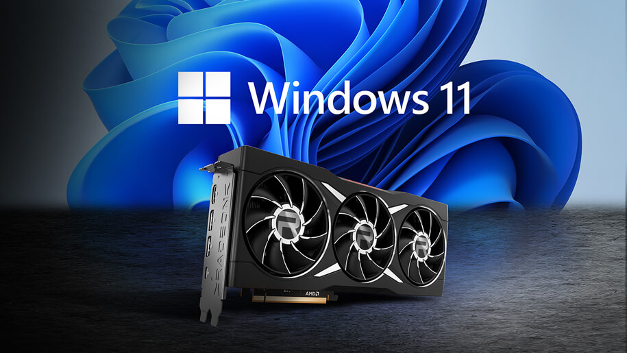 ROG STRIX RX6750 XT OC EDITION front view with Windows 11 logo in background