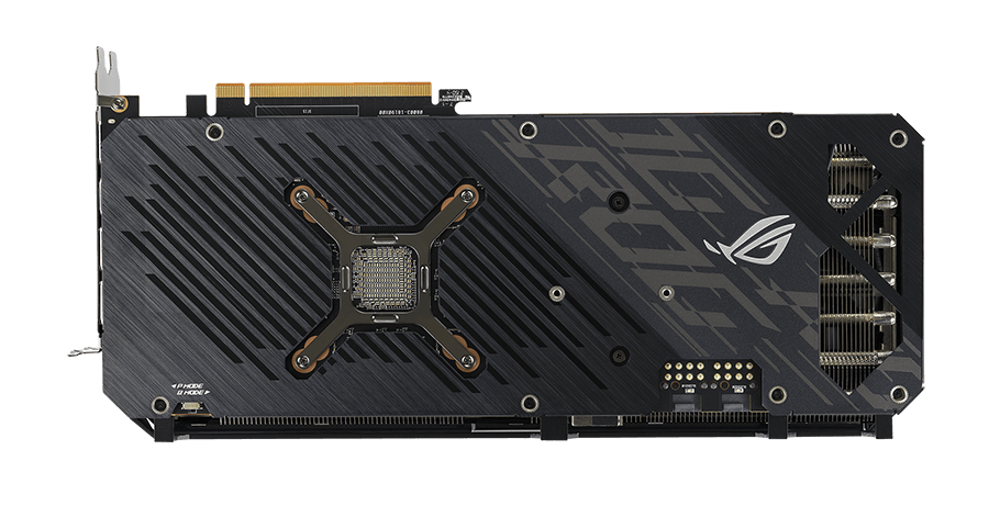 ROG STRIX RX6750 XT OC EDITION top view showing vented backplate and shortened circuit board