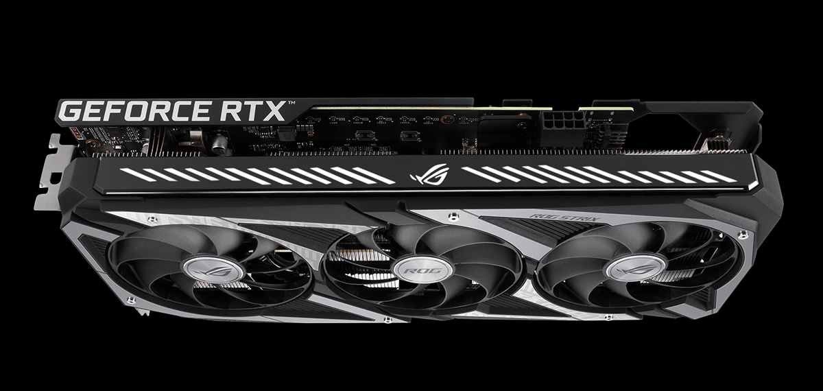 ROG STRIX RTX 3050 OC EDITION side view with active ARGB lighting