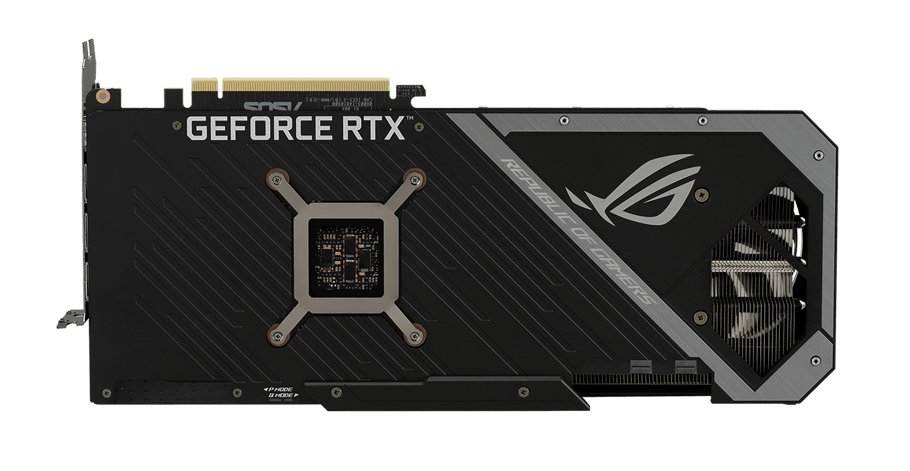 ROG STRIX RTX 3060 TI V2 top view showing vented backplate and shortened circuit board