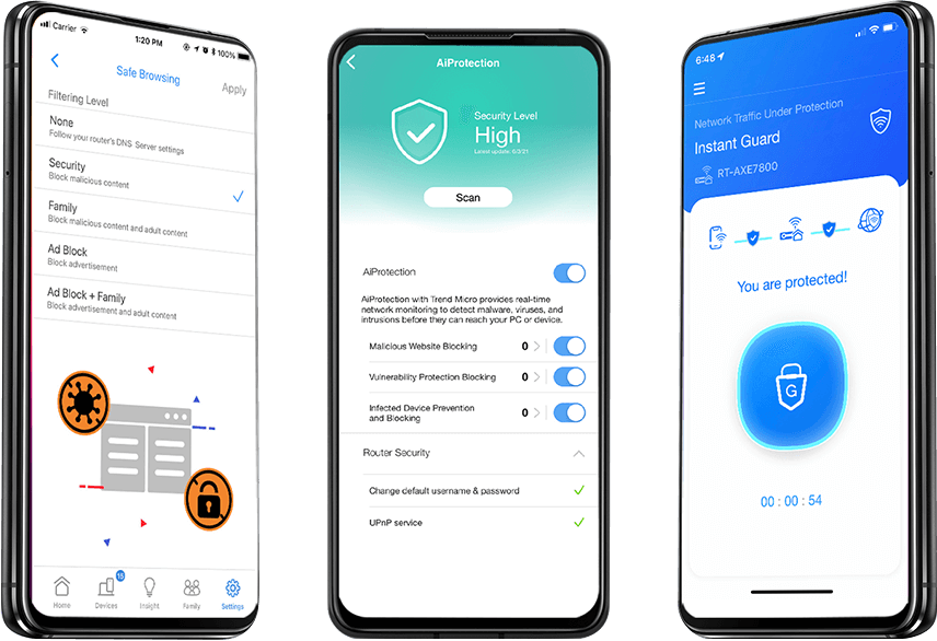 user interfaces of ASUS network security features