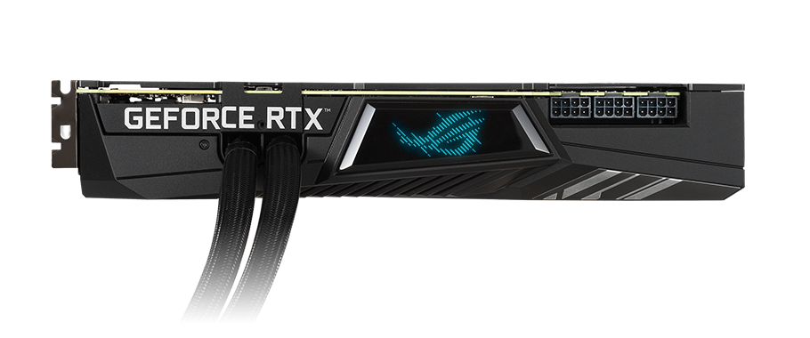 ROG STRIX LC GEFORCE RTX 3080 TI OC EDITION side view showing RGB logo