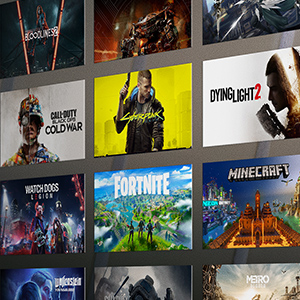 A user interface displaying a wide variety of game titles in rows