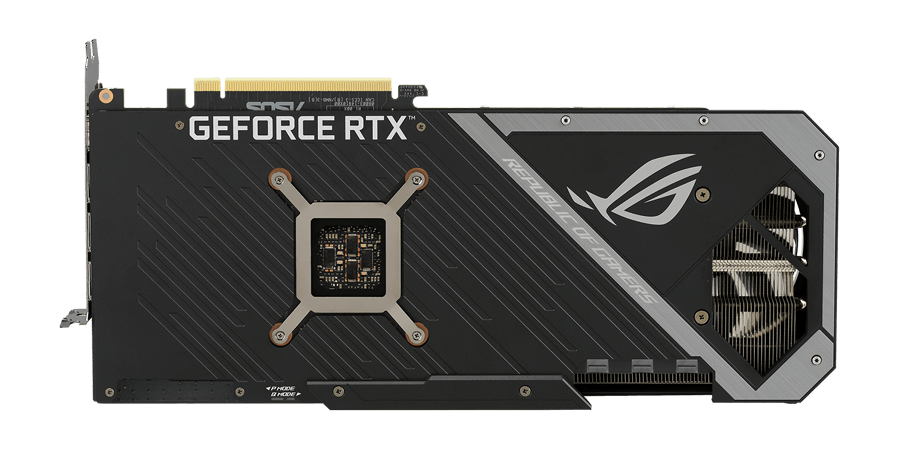 ROG STRIX RTX 3070 TI top view showing vented backplate and shortened circuit board