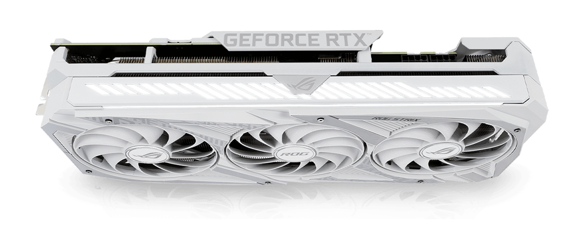 ROG STRIX RTX 3070 V2 WHITE EDITION side view with active ARGB lighting