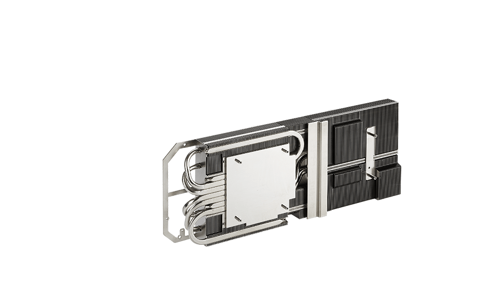 The internal structures of ROG STRIX RTX 3070 V2 WHITE EDITION exploded view showing card structure