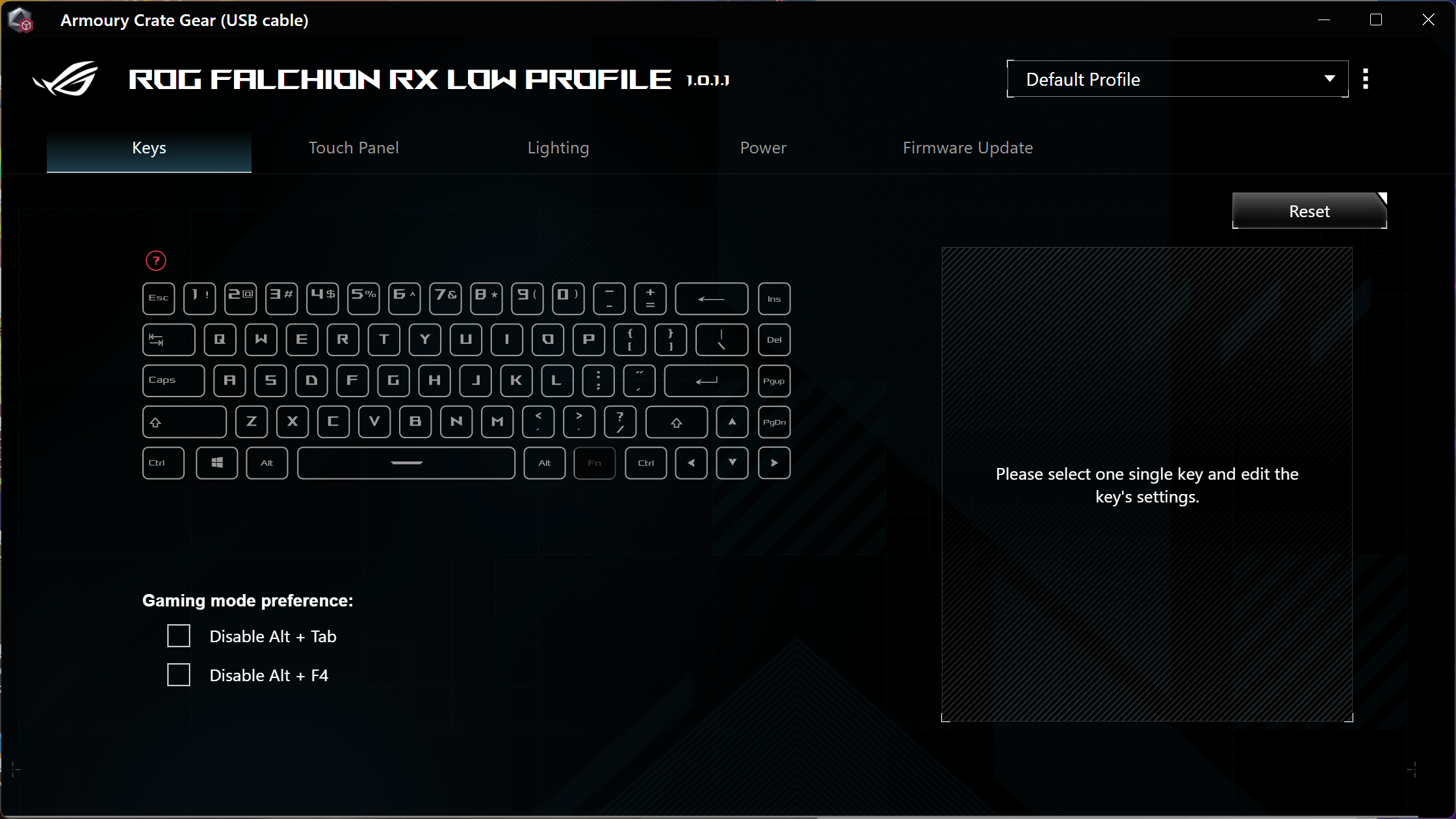 Armoury Crate user interface