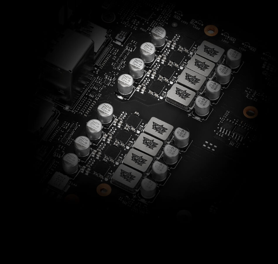 Graphics card circuit board closeup highlighting power delivery component layout