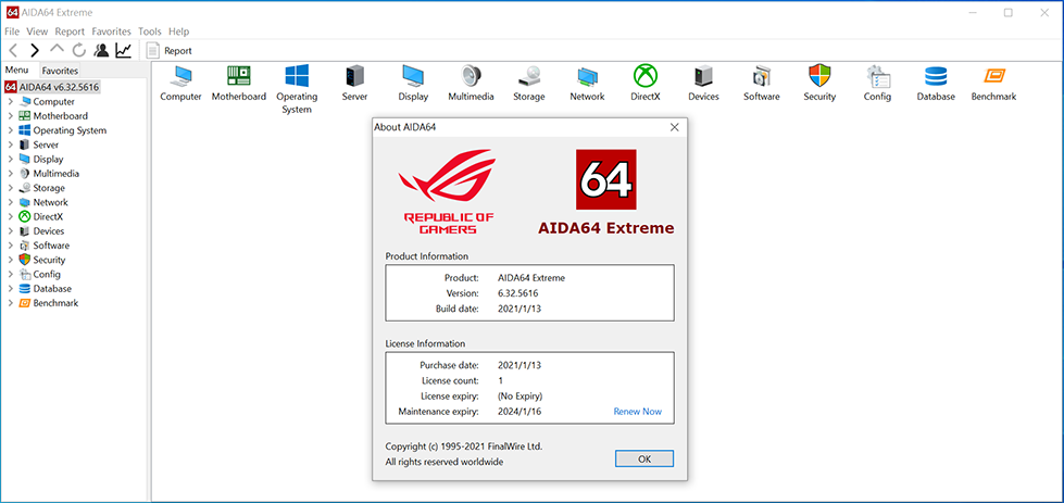 Screenshot of ROG x AIDA64 Extrem