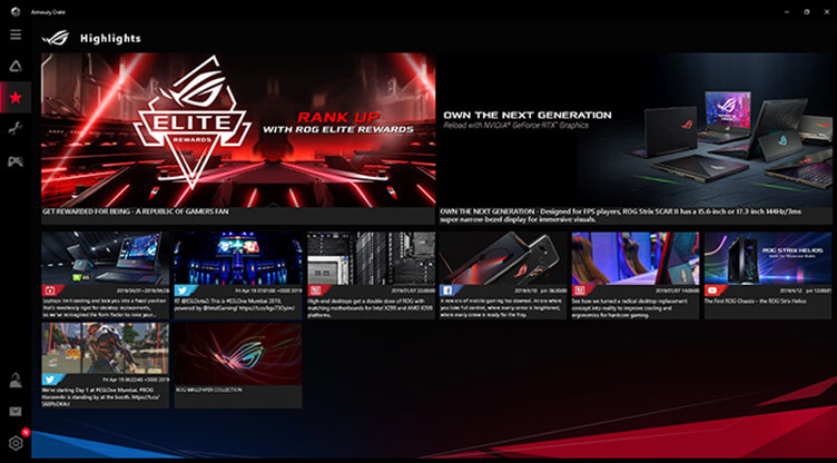 Screenshot of Armoury Crate Gaming Highlights interface