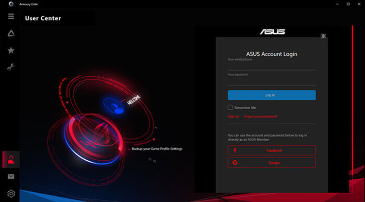 Screenshot of Armoury Crate Account Management interface