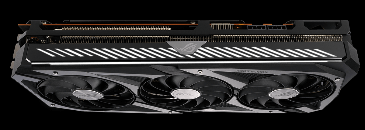 ROG STRIX RADEON RX 6700 XT OC EDITION side view with active ARGB lighting