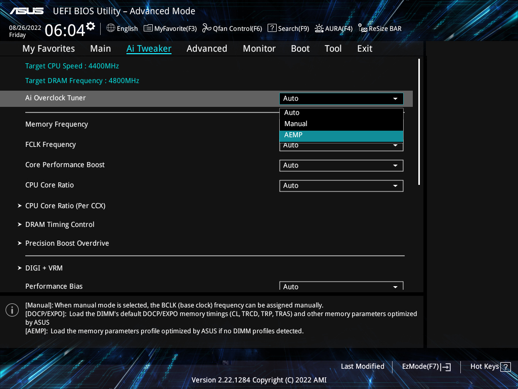 ASUS Enhanced Memory Profile UI setting