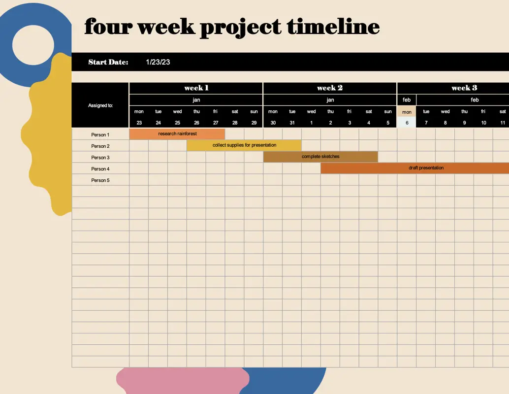 Four-week project timeline brown vintage retro