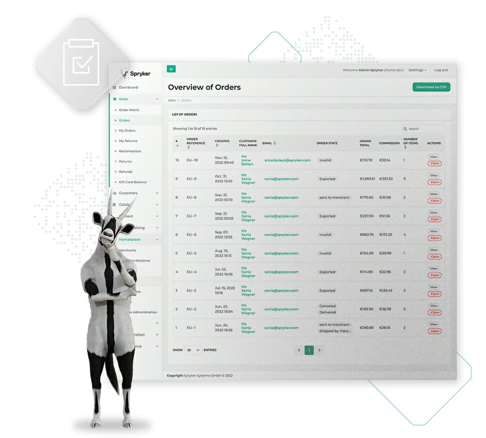 Order processing demo screen with Oskar the Oryx