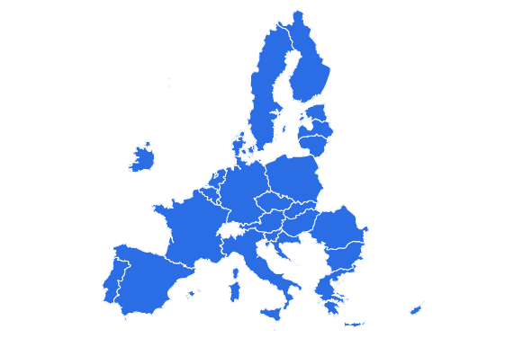 A map with all 27 European Union countries