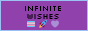 The words INFINITE WISHES in a pixel font on a purple-blue field with the emoji for the trans flag, a rocket, and a blue heart centered underneath.