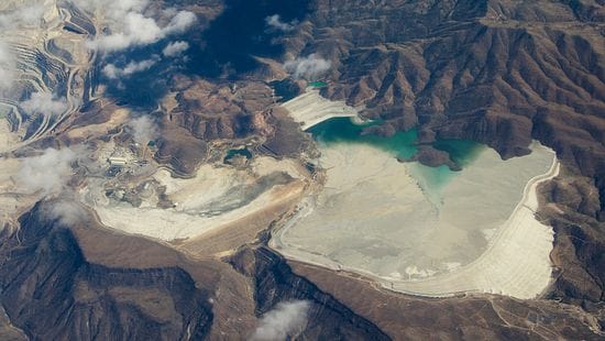 overview of mining operation including dewatering ponds