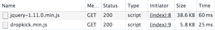 5.8kb for the dropkick js file with jquery dependencyof 38.6 kb minified