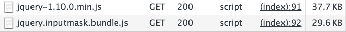 jquery at 37.7kb and input masking script is 29.6kb