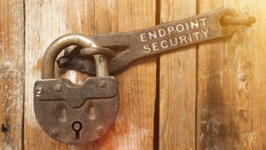 Padlock on wooden door; hinge reads: ENDPOINT SECURITY