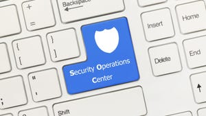  Blue Security Operations Center key on white conceptual keyboard