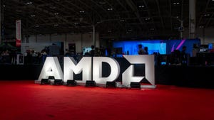 AMD logo on a trade show floor