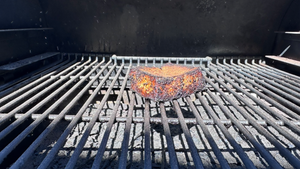 Tofu getting burned on the grill