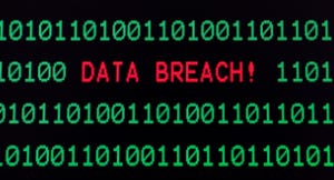 Green binary code on a compute screen with the words Data Breach in red in between them