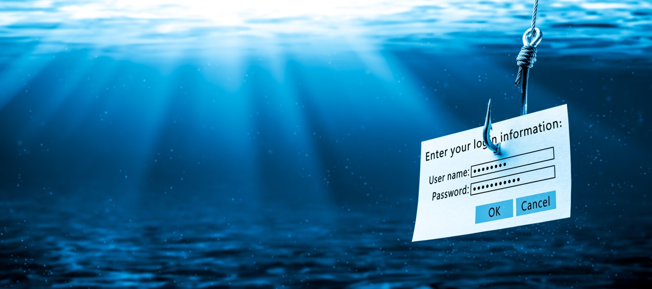 Login Information Attached To Large Hook Under Water With Sunlight - Phishing Concept