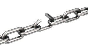 Metal chain with broken link