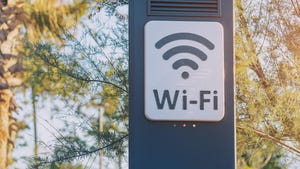 An outdoor sign showing Wi-Fi availability. 