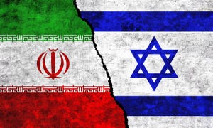 Iranian and Israeli flags, side by side