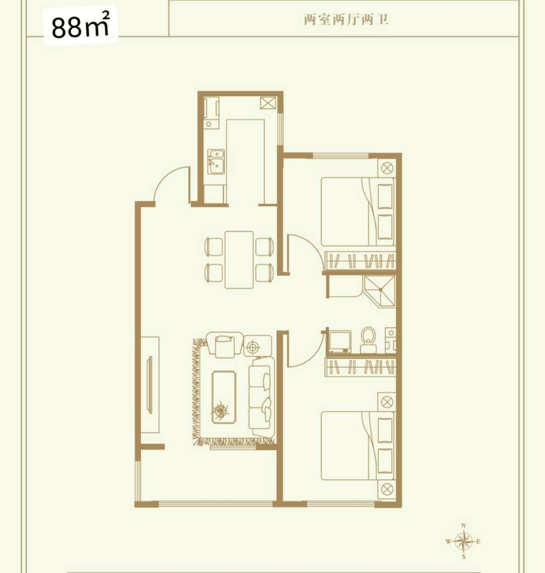 两室两厅一卫 80m²