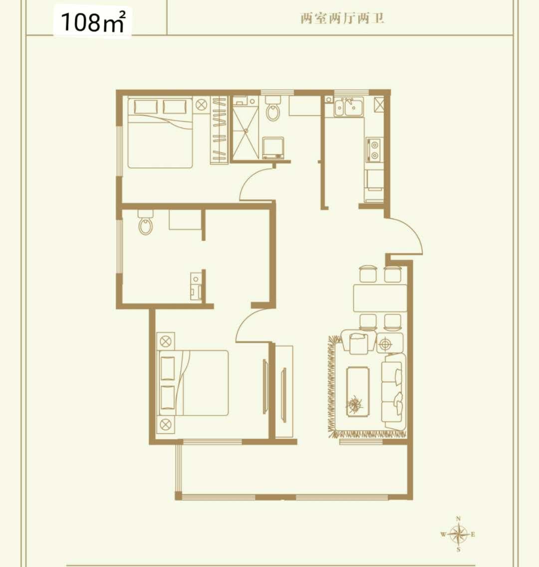 两室两厅一卫 80m²