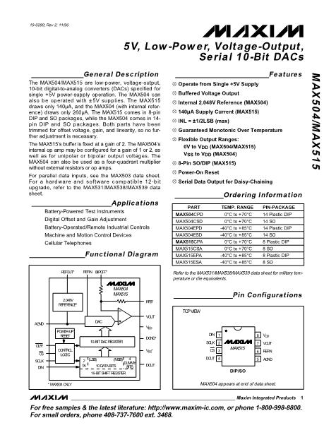 MAX504CPD数据手册封面