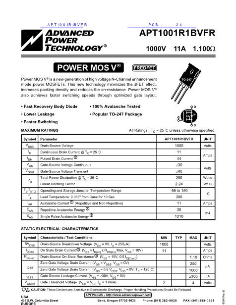 APT1001R1BVFR数据手册封面