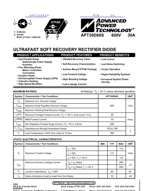 APT30D60S数据手册封面