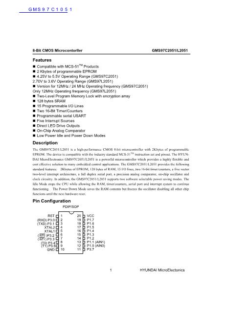 GMS97C1051数据手册封面