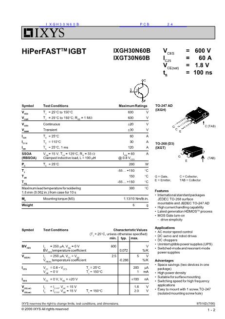 IXGH30N60B数据手册封面