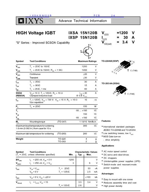 IXSA15N120B数据手册封面