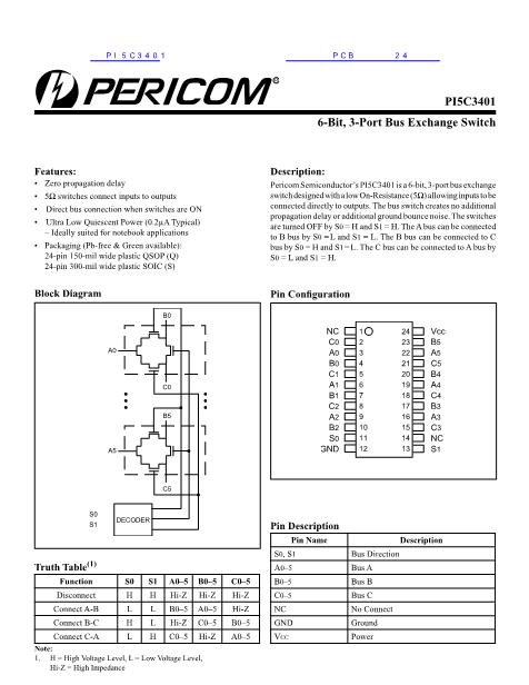 PI5C3401数据手册封面