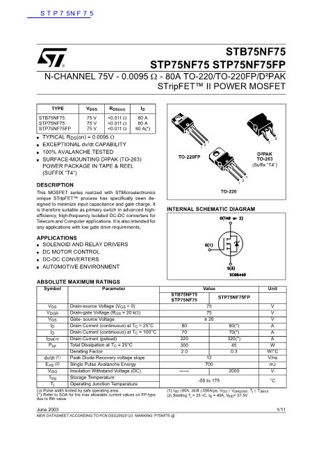 STP75NF75数据手册封面