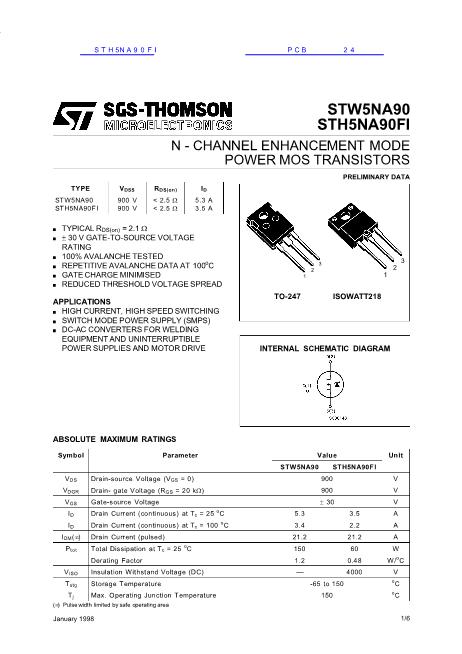 STH5NA90FI数据手册封面