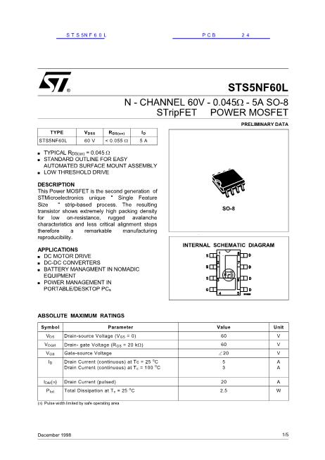 STS5NF60L数据手册封面