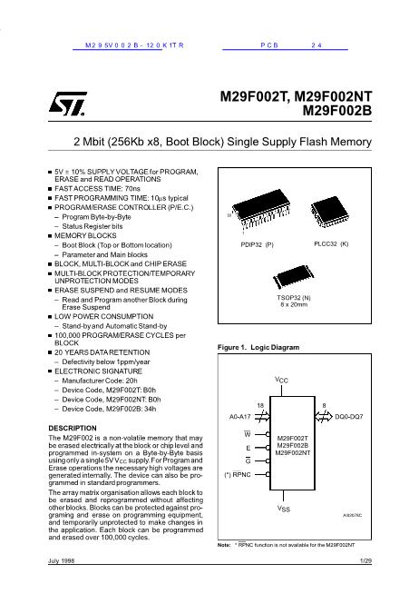 M295V002B-120K1TR数据手册封面